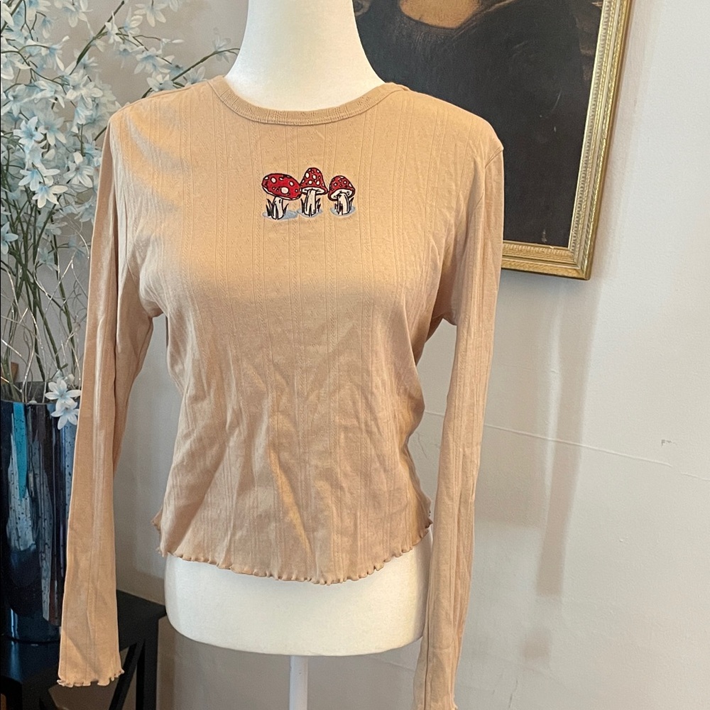 Rebellious One Beige Long Sleeve Top with Mushroom Design